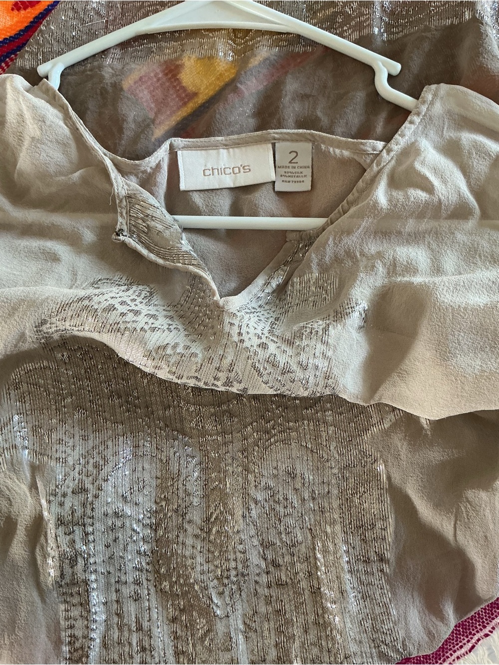 Chico's Taupe Metallic-Trim V-Neck blouse